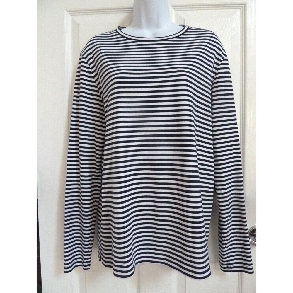 HUGO BOSS Womens Small Long Sleeve Mercerised Cotton Striped Tee Blue White